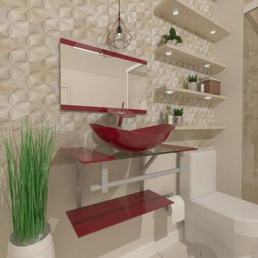 Imagem de Gabinete de vidro 60cm ac cuba oval com torneira cascata vermelho cere