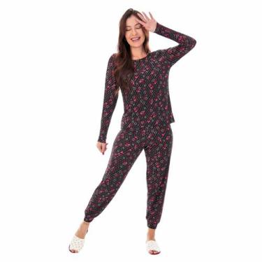 Imagem de Pijama Feminino Jogger Manga Comprida Calça Liganete Estampa - Empório
