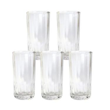 Imagem de Jogo 5 Copos de Vidro Água Suco Vitamina Coquetel Long Drink Multiuso 
