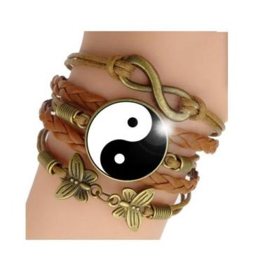 Imagem de Pulseira Feminina Dualismo Yin Yang Preto e branco Ajustável - RECANTO