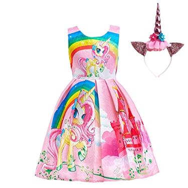Imagem de Dressy Daisy Fantasia infantil para meninas fantasia de unicórnio com aro de cabelo vestido chique tamanho 4T rosa FC127