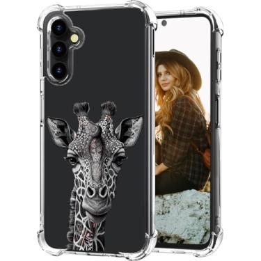 Imagem de Hungo Capa compatível com Samsung Galaxy S23 Plus para mulheres, design transparente fofo, designer estético feminino S23+ desenho preto linda girafa