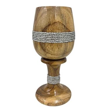 Imagem de Taça de vinho única de madeira copo de água potável alça de corda cinza cálice decoração de cozinha copo de vinho feito à mão rústico copo copo copo de bebida ecológico