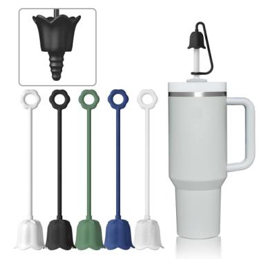 Imagem de Neepanda 5 peças de tampa de canudo de silicone para copo Stanley, capas de canudo reutilizáveis fáceis de limpar, cobertura de palha de flor à prova de poeira, compatível com canudos de 6 a 10 m/0,23 a 0,4 polegadas (cor C)