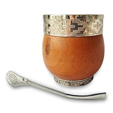 Imagem de DUEVOLO Cabaça de erva mate (copo mate) - Companheiro uruguaio - Inclui bomba de aço inoxidável. - Mate Imperial - Conjunto Mate Cup e Bombilla - Wood Mate (Guarda Pampa)