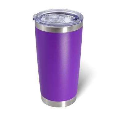 Imagem de AIANJI Copo de 590 ml de aço inoxidável a granel com tampa isolado a vácuo parede dupla caneca de café de viagem copo revestido em pó para bebidas quentes e frias (roxo, 1 pacote)