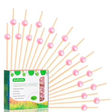 Imagem de Crafterlife Palito de dente longo com palito de palito de 120 unidades, 120 unidades, descartável, feito de bambu natural, para aperitivo, charcutaria, frutas, sanduíche, sobremesa, comida