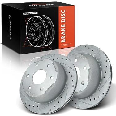 Imagem de A-Premium Rotores de freio a disco traseiro perfurados e ranhurados de 12,80 polegadas (325 mm) compatíveis com modelos selecionados Chevy e GMC - Silverado, Tahoe, Suburban, Astro, Sierra 1500 2500,