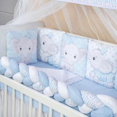 Imagem de Kit para mini berço almofadinhas 12 peças + saia  elefante azul - Cari