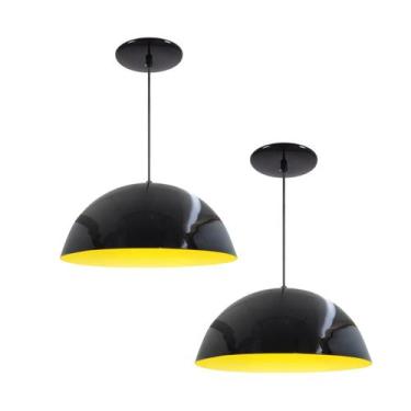 Imagem de Kit 2 Luminária Pendente Meia Lua 50cm Interior Amarelo Com Fiação 110