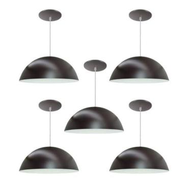 Imagem de Kit 5 Luminária Pendente Meia Lua 50cm Interior Branco Brilho Com Fiaç
