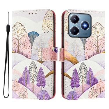 Imagem de Capa carteira para Realme C61 4G, 3 compartimentos para cartão, 1 compartimento para dinheiro, capa flip de couro PU com padrão fofo, capa com fivela magnética à prova de choque, compatível com sem