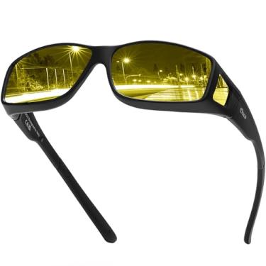 Imagem de DUCO Óculos de direção noturna, óculos de visão noturna, ajustados sobre os óculos para homens e mulheres, lentes polarizadas antirreflexo Pro amarela 8953Y, Lente de visão noturna com armação preta