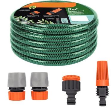 Imagem de Kit 20M Mangueira Jardim Verde + Conjunto Engates Tramontina
