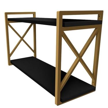 Imagem de Prateleira Estilo Industrial 20x60cm com MDF Preto Estilo Industrial Funcionalidade Decoração Sofisticada Para Livros Plantas Organize Ambientes (DOURADO)
