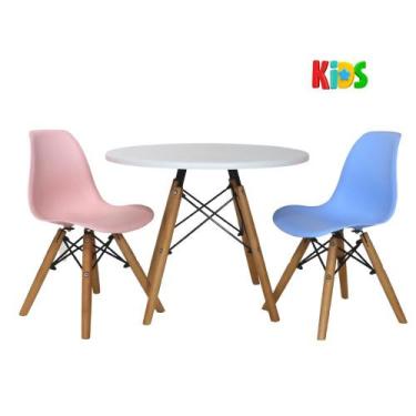 Imagem de Kit Mesa Redonda Branca 60cm + 2 Cadeiras Charles Eames Eiffel Infanti