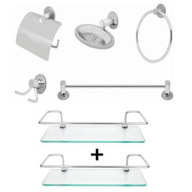 Imagem de Kit acessorios banheiro porta shampoo reto 30cm vidro 7 pcs - Tanko Sh