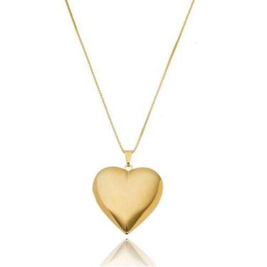 Imagem de Colar Ohana Veneziana com Relicário Coração Liso Médio banhado em ouro