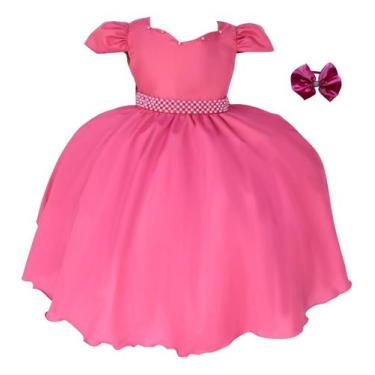 Imagem de Vestido Infantil Menina Liso Coração Luxo Elegante Com Tiara - Pingo D