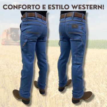 Imagem de Calça Country Jeans Masculina Carpinteira Race Bull Delavê Cowboy Sert