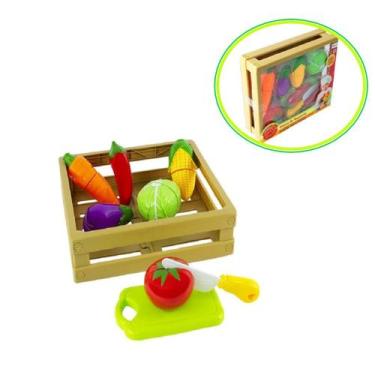 Imagem de Kit Brinquedo Frutas Vegetais De Cortar 9 Peças Comidinhas - Etitoys