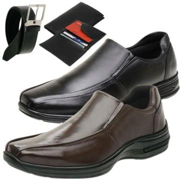 Imagem de Sapato Social Masculino Ortopédico Couro Legítimo Kit 2 pares + Cinto 