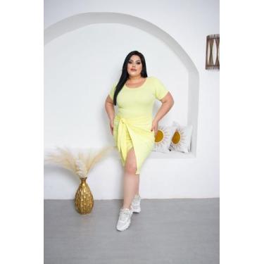 Imagem de Vestido Plus Size Curto Canelado Saia Transpasse Amarração - luh may, 