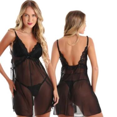 Imagem de Camisola Sensual Tule C/ Calcinha Renda Linha Noite Lingerie - MY CLIC