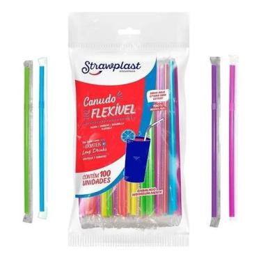 Imagem de Canudo Colorido Flexivel Strawplast Para Drinks 100 Unidades