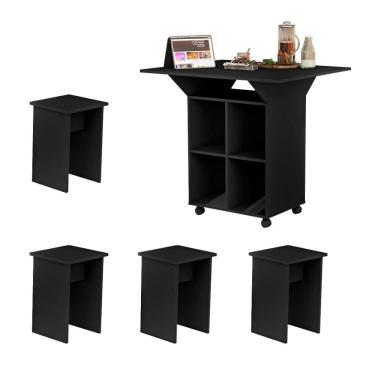 Imagem de Mesa Retrátil Com 4 Bancos Embutidos Preto Annie Basoto