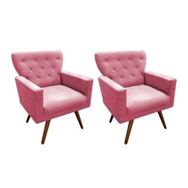 Imagem de Kit 2 Poltronas Decorativa Aurora Suede Rosa Pés Madeira Ms Decor - Ma