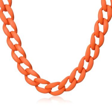 Imagem de Tondiamo Colar grosso de corrente de resina grossa, gargantilha acrílica, colorido, rock, para mulheres, festa dos anos 80, colar neon, 17.7 inches chain and 2.7 inches Extension chain, Acrílico, Sem