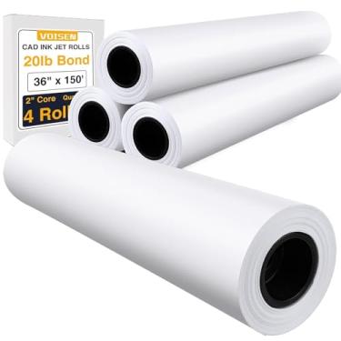 Imagem de VOISEN Papel de formato amplo, 4 rolos de papel plotter 91 cm x 30 m, rolos de ligação CAD, 9 kg, papel adesivo em núcleo de 5 cm para impressão CAD em impressoras jato de tinta de grande formato