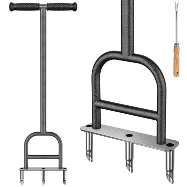 Imagem de Dolibest Aerador de núcleo de gramado, ferramenta aeradora de plugue de 3 núcleos de aço inoxidável com aderência de borracha macia, ferramenta manual de aeração de grama, ferramenta de jardim e