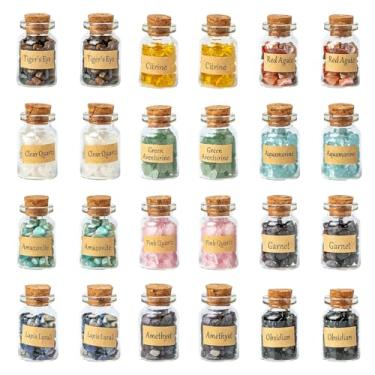 Imagem de KHOCOEE Conjunto de 24 frascos de pedras preciosas, pedra preciosa de cura Reiki, cristais de cura de chacra, cristais de bruxaria