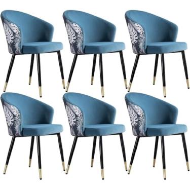 Imagem de Conjunto de cadeiras de jantar modernas com 6 cadeiras de cozinha para sala de estar com pernas de metal, assento de veludo e encosto bordado Cadeira de maquiagem doméstica moderna, quarto,