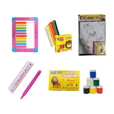Imagem de Kit Material Escolar Infantil Juvenil Matemática Ábaco Colorir Pintar Contar Brincar Desenho Guache