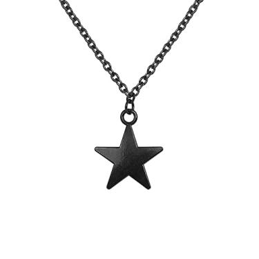 Imagem de JAZTAKU Colar de estrela preta, colar gótico Y2k lua, colar gótico, colar de Halloween, colar de corrente de cabo de aço inoxidável masculino feminino 61 cm, Aço inoxidável, Sem Pedra Preciosa