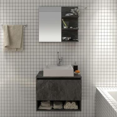 Imagem de Kit Gabinete Suspenso com Espelho e Cuba Branco Mármore Lunar Tecno Mobili