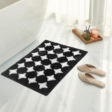 Imagem de Tititex Tapete de banheiro luxuoso com estrelas de losango, 51 x 81 cm, clássico, extra macio e absorvente, tapete de banho felpudo antiderrapante para piso de banheiro