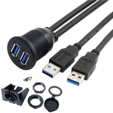 Imagem de chenyang Cabo de extensão USB 3.0 com duas portas embutidas, 2 machos para 2 fêmeas, para montagem no painel do painel do carro