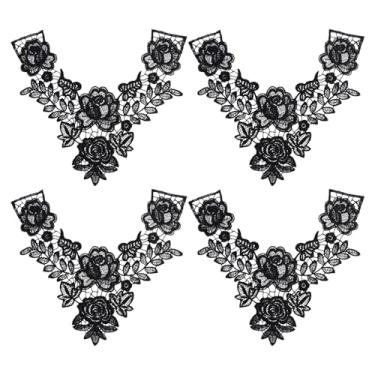 Imagem de beinkmake 4 peças aplique de decote preto bordado renda gola decote flor cordão apliques apliques para roupas, vestidos de noiva, fantasias, colarinho, scrapbook, costura em relevo