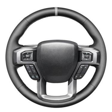 Imagem de MEWANT Capa de volante costurada à mão para Ford F-150 2015-2020 / F-250 2017-2021 / F-350 2017-2021 / F-450 2017-2021 / F-550 2017-2021 / F-600 / F-6500 / F-750, couro verdadeiro personalizado