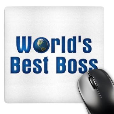 Imagem de 3dRose Mouse pad LLC 20 x 20 x 0,63 cm, texto azul, melhor chefe do mundo com globo em fundo branco (mp_41823_1)