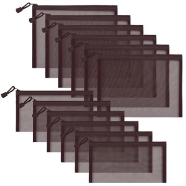 Imagem de Sinzip 12 peças bolsa de malha de nylon com zíper, bolsas de cosméticos de malha, estojo de lápis, bolsas de viagem multiuso para cosméticos escolares, materiais de escritório e acessórios de viagem,
