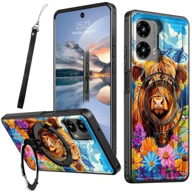 Imagem de HEAKIERG Capa magnética para Moto G 5G 2024/Motorola G Play 5G 2024 16.8 cm com suporte de anel giratório de 360 graus, capa resistente à prova de choque com suporte de proteção contra quedas [1 x