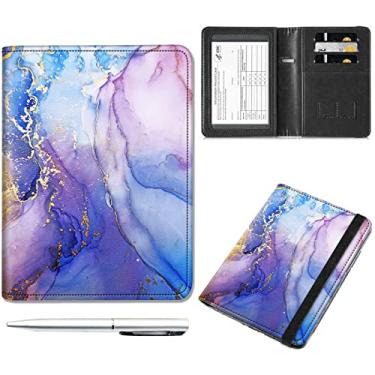 Imagem de Porta-cartão de passaporte com combo de compartimento para cartão de vacina, capa de couro com bloqueio de RFID com alça elástica para passaporte, com protetor de compartimento para cartão de