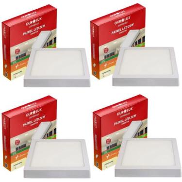 Imagem de 4 Luminárias Led Quadrada Sobrepor 24w 4000k Bivolt - OUROLUX