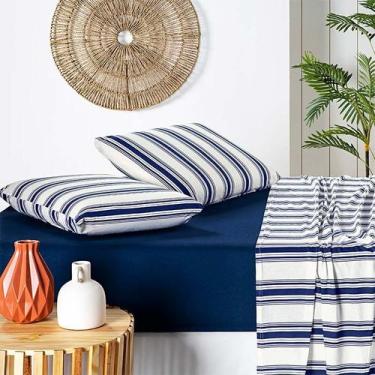 Imagem de Jogo de Cama Premium Lençol 100% Algodão Casal Padrão 4 Peças Marin - 