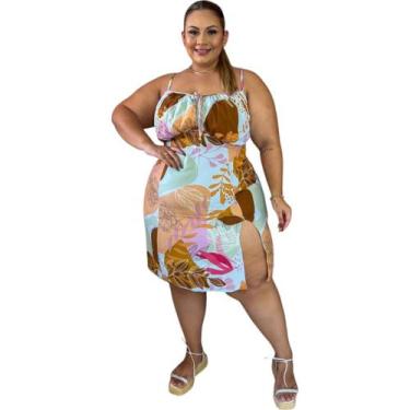 Imagem de Vestido Feminino Curto Fenda Lateral Alça Plus Size Casual - Thania Mo